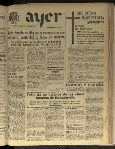 'Ayer : diario informativo de la mañana' - Año VIII Número 2288 - 1943 noviembre 19