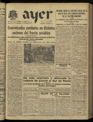 'Ayer : diario informativo de la mañana' - Año IX Número 2345 - 1944 enero 26