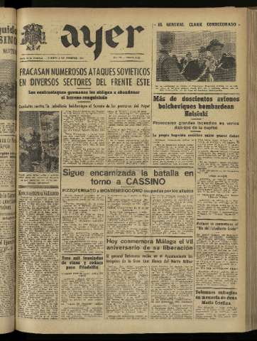 'Ayer : diario informativo de la mañana' - Año IX Número 2356 - 1944 febrero 8