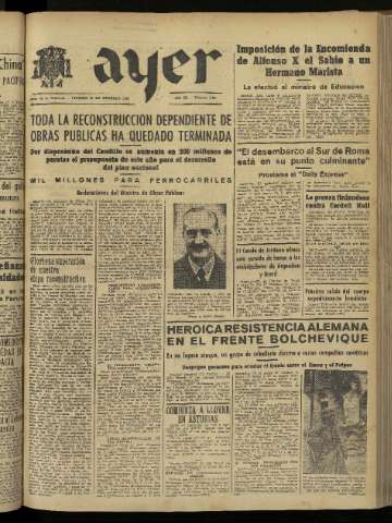 'Ayer : diario informativo de la mañana' - Año IX Número 2359 - 1944 febrero 11