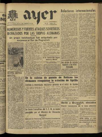'Ayer : diario informativo de la mañana' - Año IX Número 2360 - 1944 febrero 12