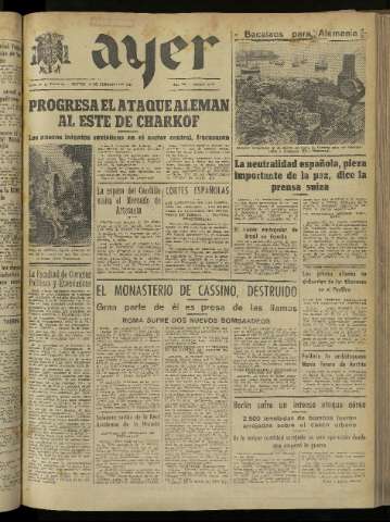 'Ayer : diario informativo de la mañana' - Año IX Número 2364 - 1944 febrero 17