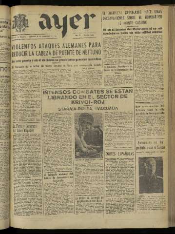 'Ayer : diario informativo de la mañana' - Año IX Número 2366 - 1944 febrero 19