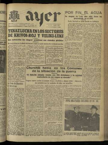 'Ayer : diario informativo de la mañana' - Año IX Número 2369 - 1944 febrero 23