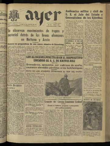 'Ayer : diario informativo de la mañana' - Año IX Número 2370 - 1944 febrero 24