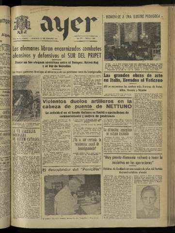 'Ayer : diario informativo de la mañana' - Año IX Número 2373 - 1944 febrero 27