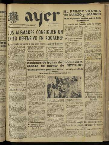 'Ayer : diario informativo de la mañana' - Año IX Número 2378 - 1944 marzo 4