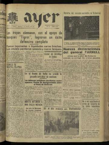 'Ayer : diario informativo de la mañana' - Año IX Número 2380 - 1944 marzo 7