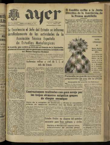 'Ayer : diario informativo de la mañana' - Año IX Número 2382 - 1944 marzo 9