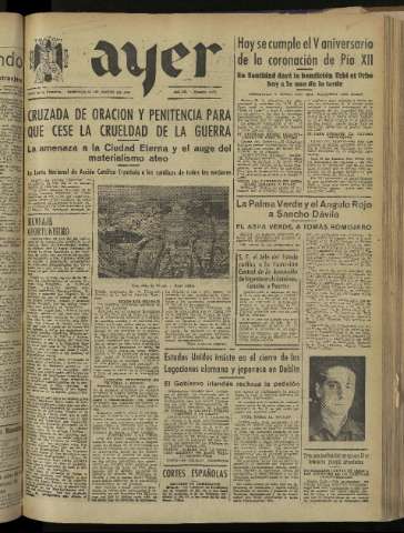 'Ayer : diario informativo de la mañana' - Año IX Número 2385 - 1944 marzo 12