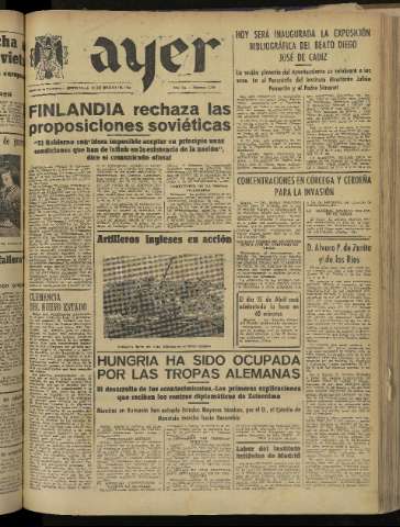 'Ayer : diario informativo de la mañana' - Año IX Número 2393 - 1944 marzo 22
