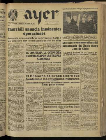 'Ayer : diario informativo de la mañana' - Año IX Número 2396 - 1944 marzo 25