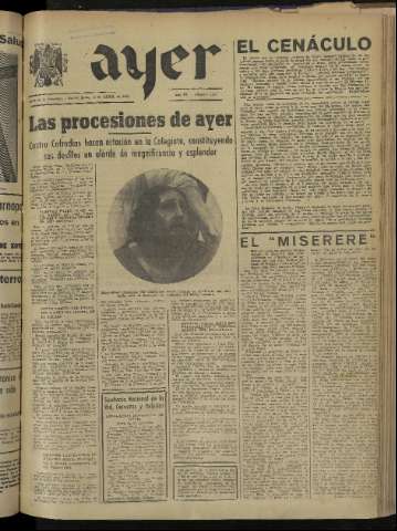 'Ayer : diario informativo de la mañana' - Año IX Número 2406 - 1944 abril 6