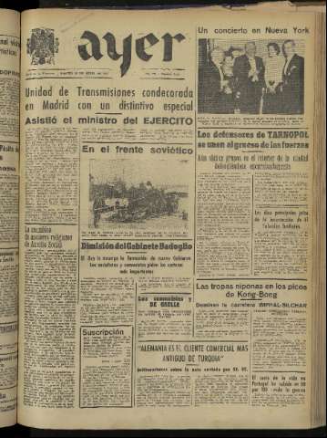 'Ayer : diario informativo de la mañana' - Año IX Número 2415 - 1944 abril 18