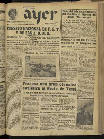 'Ayer : diario informativo de la mañana' - Año IX Número 2424 - 1944 abril 28