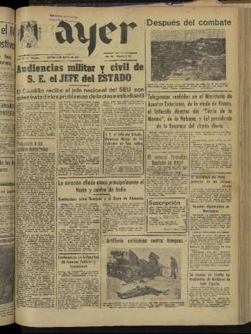 'Ayer : diario informativo de la mañana' - Año IX Número 2429 - 1944 mayo 4