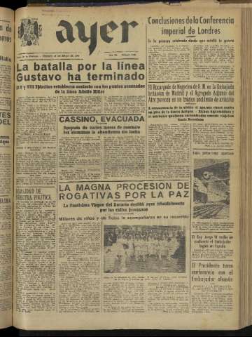 'Ayer : diario informativo de la mañana' - Año IX Número 2442 - 1944 mayo 19
