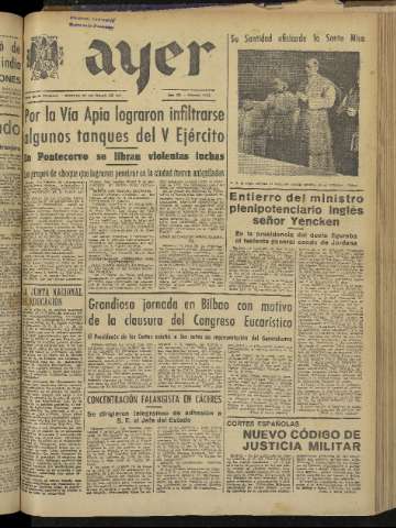 'Ayer : diario informativo de la mañana' - Año IX Número 2445 - 1944 mayo 23