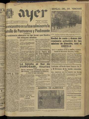 'Ayer : diario informativo de la mañana' - Año IX Número 2446 - 1944 mayo 24