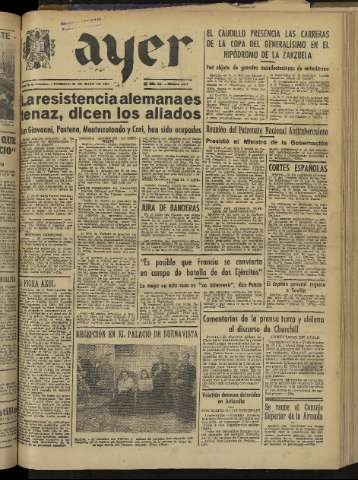 'Ayer : diario informativo de la mañana' - Año IX Número 2450 - 1944 mayo 28