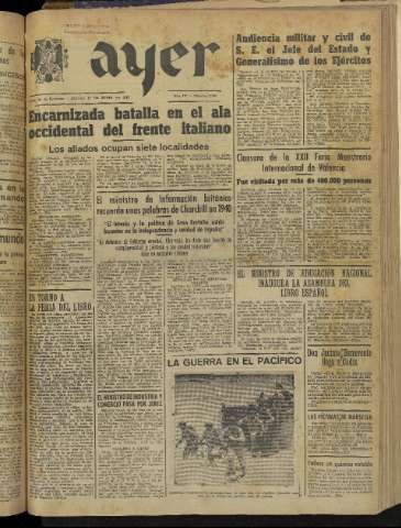 'Ayer : diario informativo de la mañana' - Año IX Número 2453 - 1944 junio 1