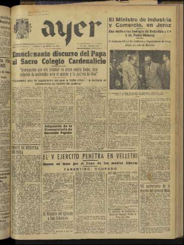 'Ayer : diario informativo de la mañana' - Año IX Número 2455 - 1944 junio 3