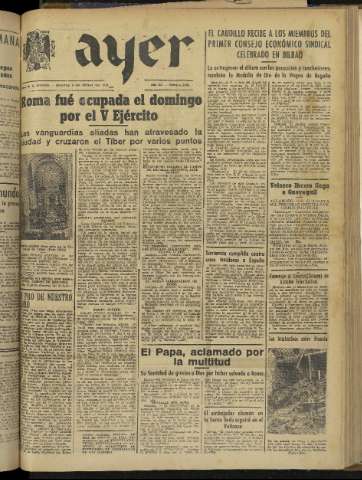 'Ayer : diario informativo de la mañana' - Año IX Número 2457 - 1944 junio 6