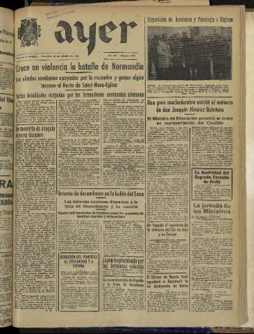 'Ayer : diario informativo de la mañana' - Año IX Número 2466 - 1944 junio 16