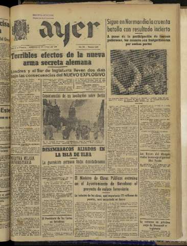 'Ayer : diario informativo de la mañana' - Año IX Número 2468 - 1944 junio 18