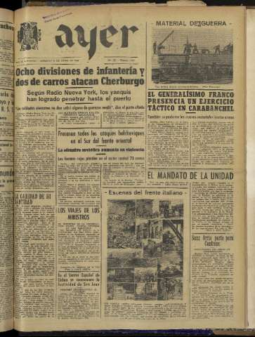 'Ayer : diario informativo de la mañana' - Año IX Número 2474 - 1944 junio 25