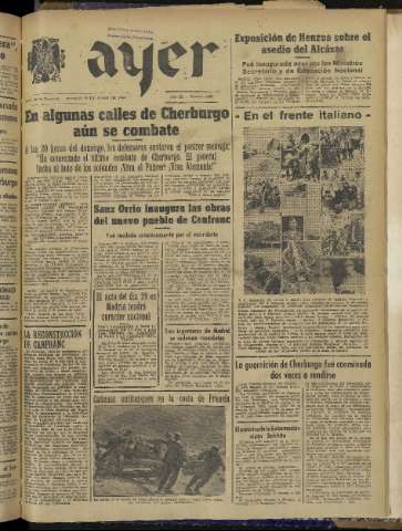 'Ayer : diario informativo de la mañana' - Año IX Número 2475 - 1944 junio 27