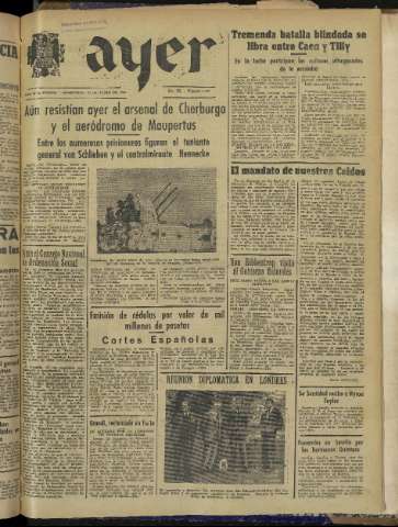 'Ayer : diario informativo de la mañana' - Año IX Número 2476 - 1944 junio 28