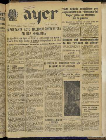 'Ayer : diario informativo de la mañana' - Año IX Número 2478 - 1944 junio 30