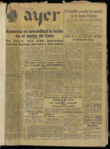 'Ayer : diario informativo de la mañana' - Año IX Número 2479 - 1944 julio 1