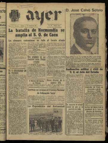 'Ayer : diario informativo de la mañana' - Año IX Número 2489 - 1944 julio 13