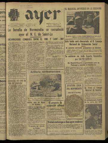 'Ayer : diario informativo de la mañana' - Año IX Número 2490 - 1944 julio 14