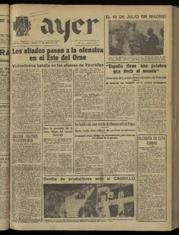 'Ayer : diario informativo de la mañana' - Año IX Número 2495 - 1944 julio 20