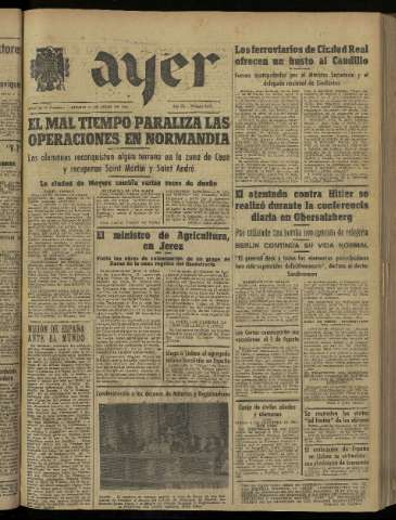 'Ayer : diario informativo de la mañana' - Año IX Número 2497 - 1944 julio 22