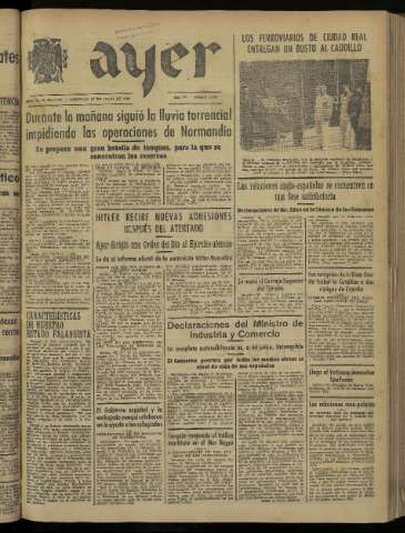 'Ayer : diario informativo de la mañana' - Año IX Número 2498 - 1944 julio 23