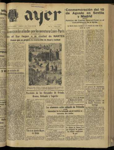 'Ayer : diario informativo de la mañana' - Año IX Número 2514 - 1944 agosto 11