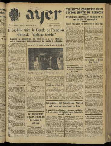 'Ayer : diario informativo de la mañana' - Año IX Número 2517 - 1944 agosto 15