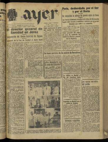 'Ayer : diario informativo de la mañana' - Año IX Número 2523 - 1944 agosto 22