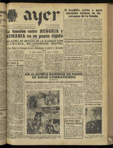 'Ayer : diario informativo de la mañana' - Año IX Número 2528 - 1944 agosto 27