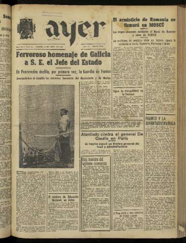 'Ayer : diario informativo de la mañana' - Año IX Número 2529 - 1944 agosto 29