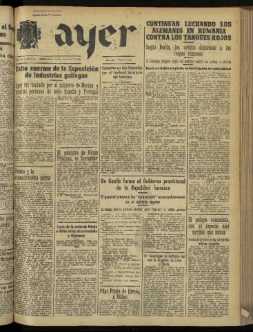 'Ayer : diario informativo de la mañana' - Año IX Número 2530 - 1944 agosto 30