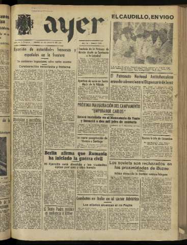 'Ayer : diario informativo de la mañana' - Año IX Número 2531 - 1944 agosto 31