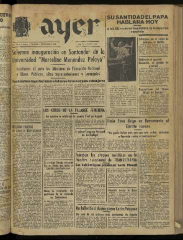 'Ayer : diario informativo de la mañana' - Año IX Número 2532 - 1944 septiembre 1