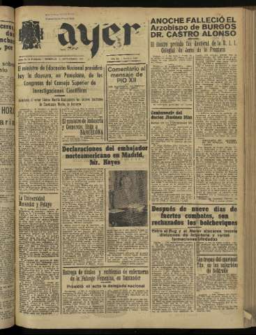 'Ayer : diario informativo de la mañana' - Año IX Número 2534 - 1944 septiembre 3