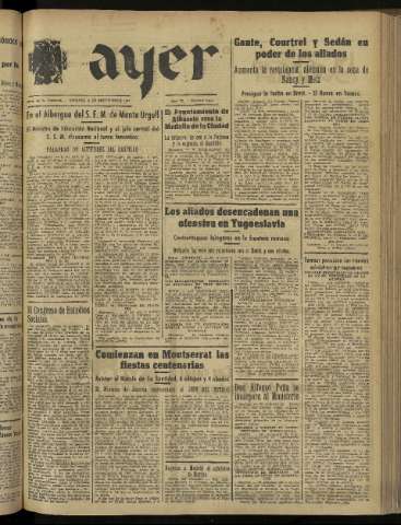 'Ayer : diario informativo de la mañana' - Año IX Número 2538 - 1944 septiembre 8