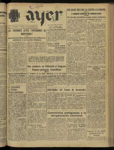 'Ayer : diario informativo de la mañana' - Año IX Número 2539 - 1944 septiembre 9